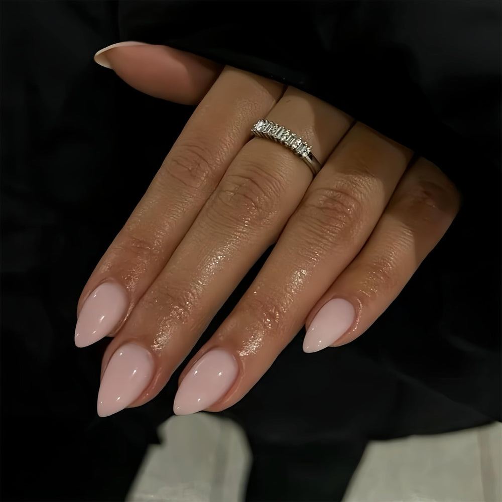 KQueenest dusty pink press-on nails in short almond shape for effortless everyday style