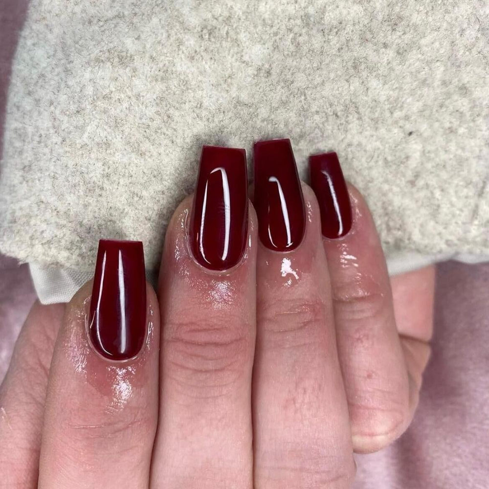 KQueenest glossy opaque color acrylic nails press-ons for durable, glossy finishes.