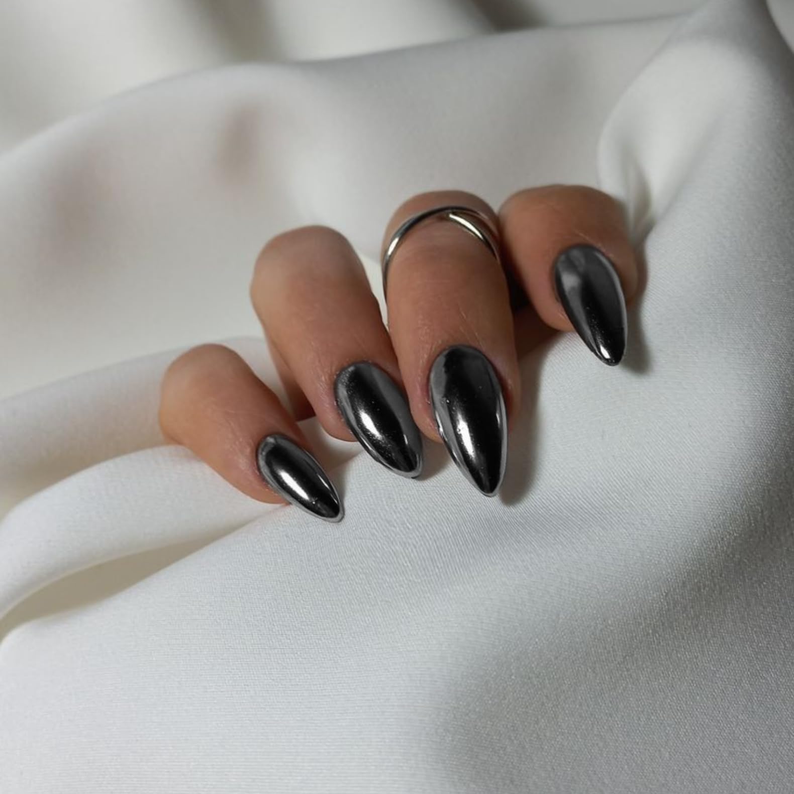 KQueenest mirror metal nails with bling design add instant glam to any outfit.