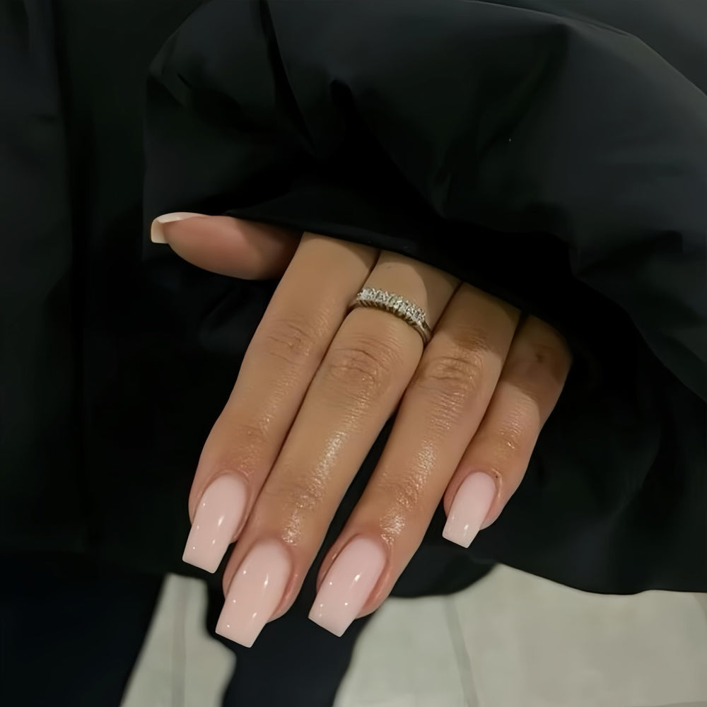 KQueenest uñas adhesivas rosa polvo en forma ataúd, ideal para look sofisticado