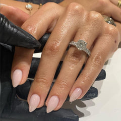 KQueenest short almond nails closeup showing thick natural-fit tips for lasting wear