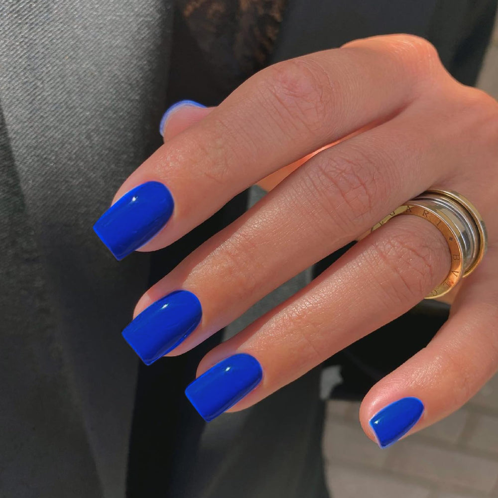 KQueenest uñas pegables azul royal corto y cuadradas con acabado duradero