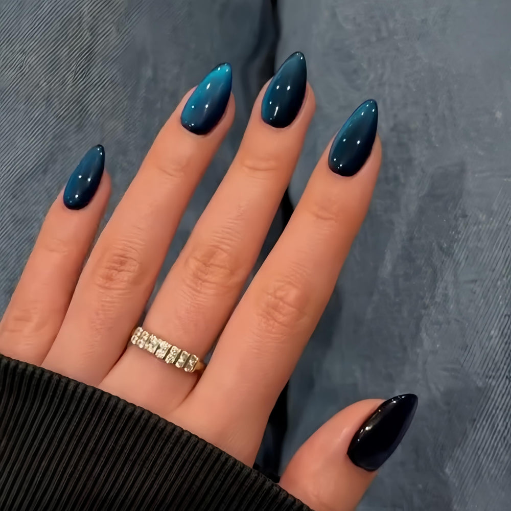 KQueenest Uñas pegables brillo azul oscuro para eventos.