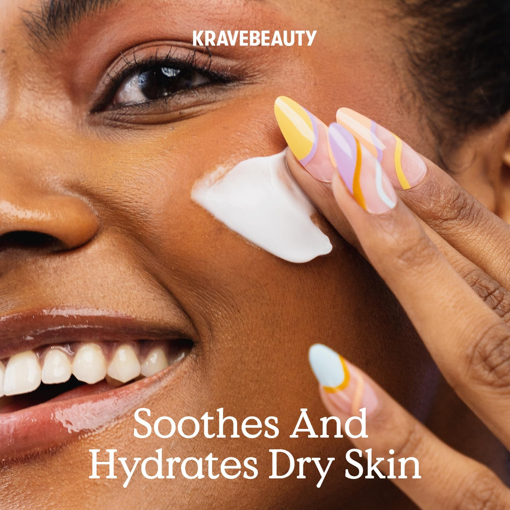 KraveBeauty Oat So Simple Water Cream on-face application shows lightweight hydration