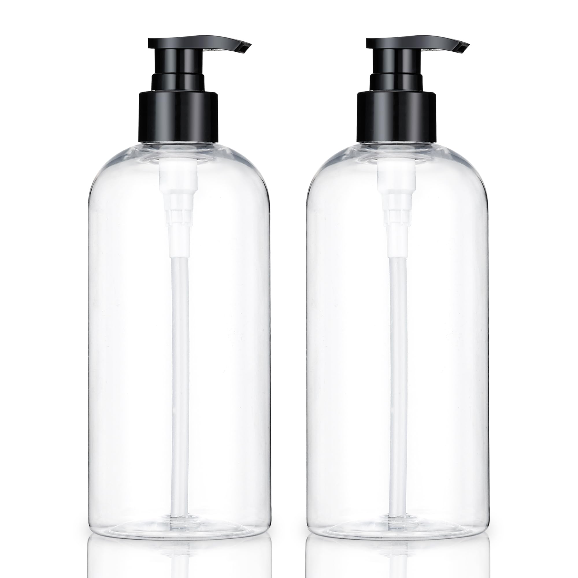 KREMORV 16oz clear pump bottle, front view, ideal for shampoo and liquid soap