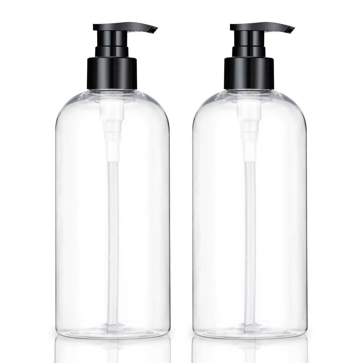 KREMORV 16oz clear pump bottle, front view, ideal for shampoo and liquid soap