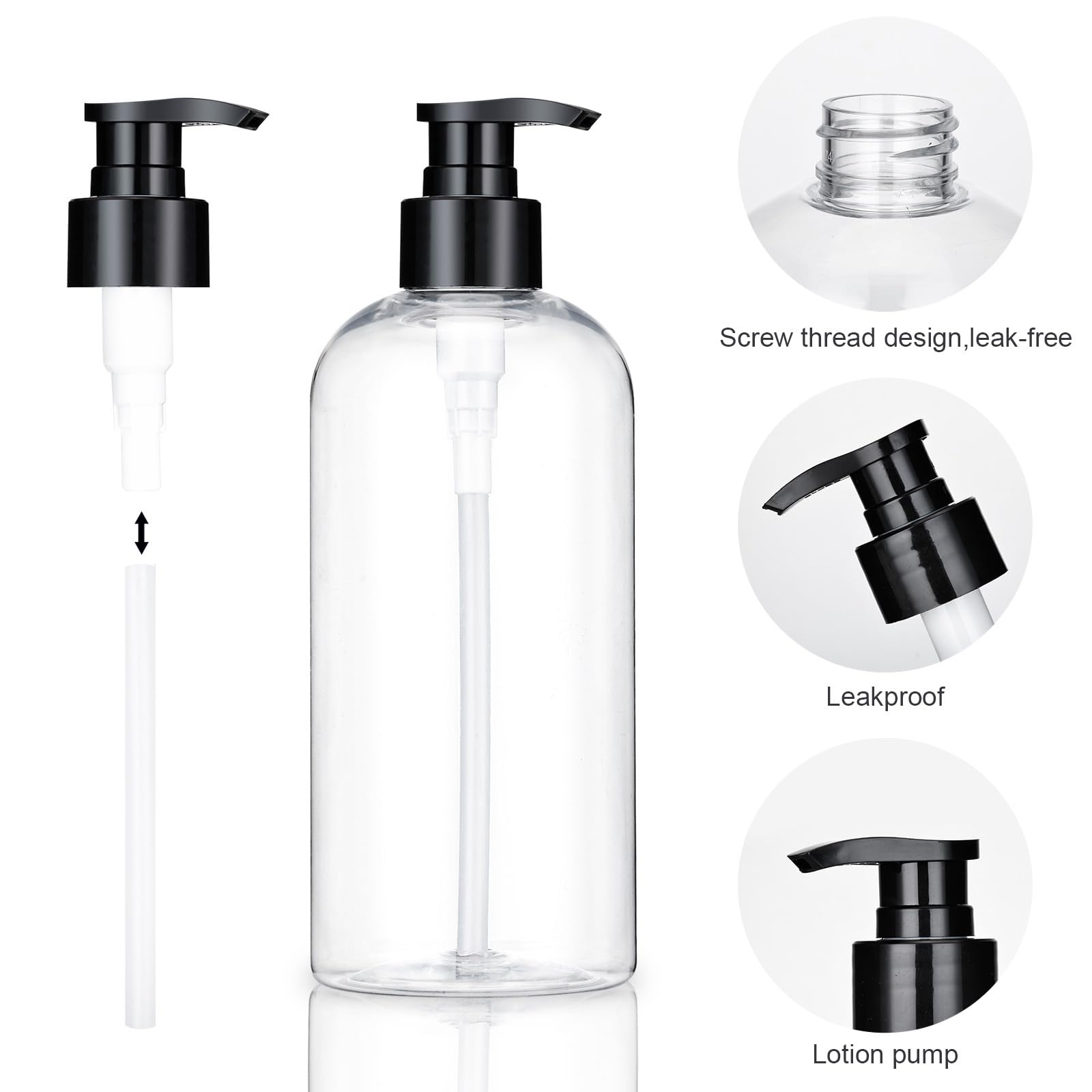 KREMORV bathroom and kitchen setup with clear bottles and pumps