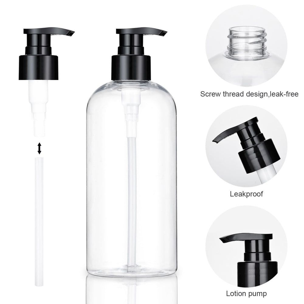 KREMORV bathroom and kitchen setup with clear bottles and pumps