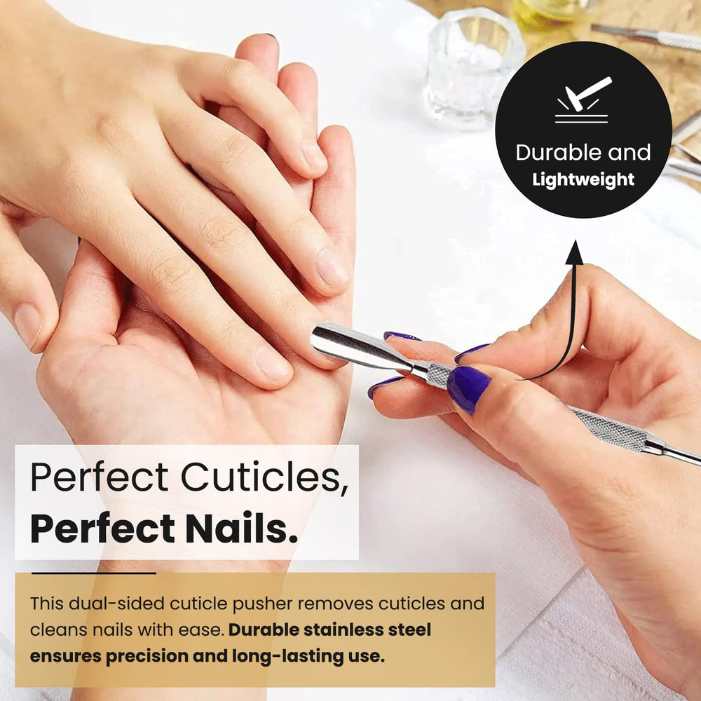 Krisp Beauty cuticle scraper clean tool demonstrates efficient under-nail debris removal.