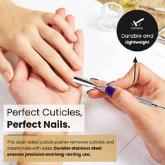 Krisp Beauty cuticle scraper clean tool demonstrates efficient under-nail debris removal.