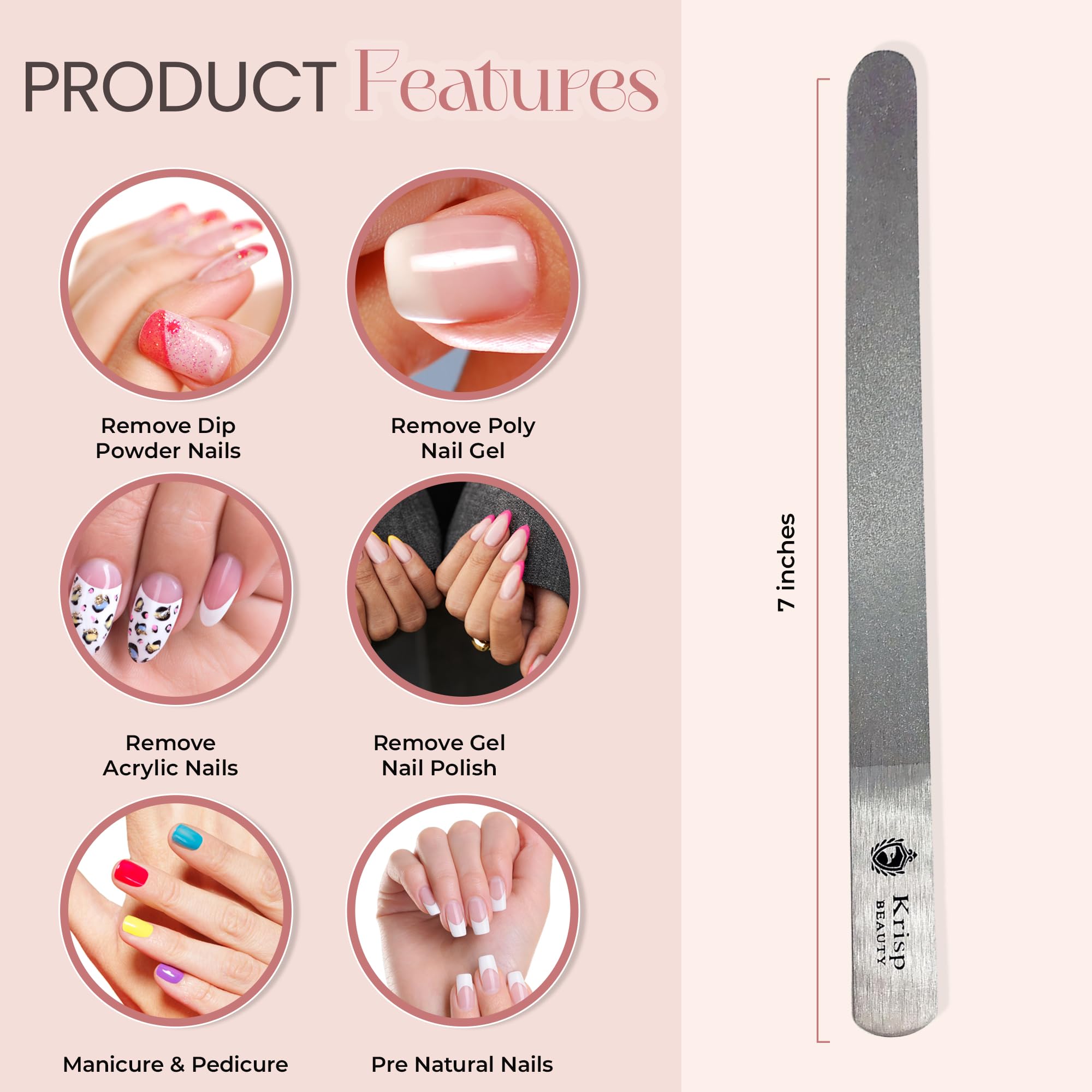 Krisp Beauty diamond deb nail file double-sided surfaces for shaping and smoothing natural or acrylic nails.