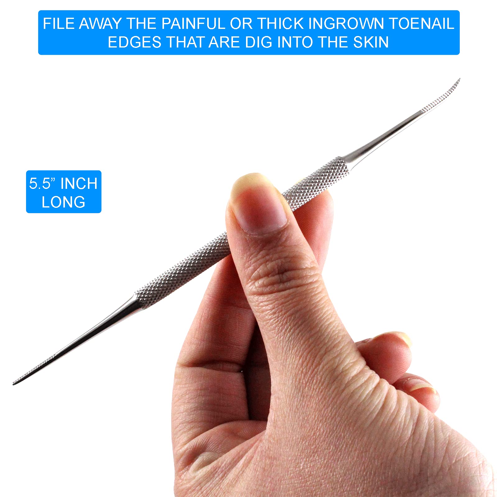 Krisp Beauty double-ended nail lifter demonstrates reach under nails