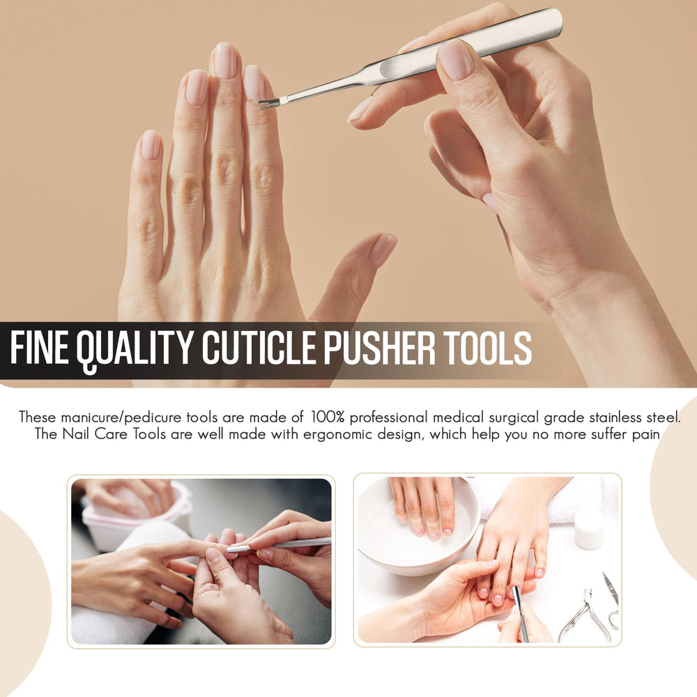 Krisp Beauty dual-ended cuticle pusher with scraper for efficient multitasking.