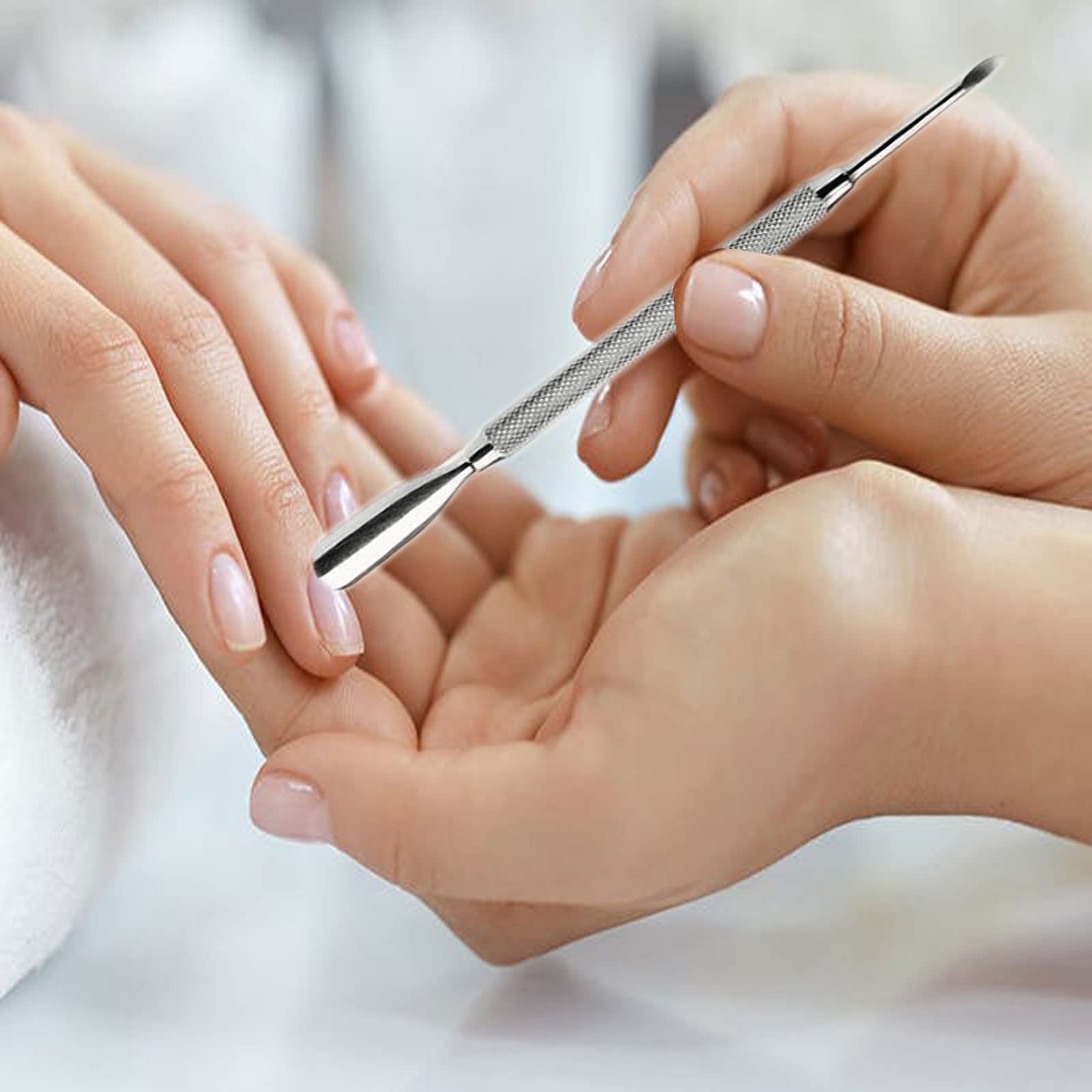 Krisp Beauty tools in use for a neat home manicure setup.