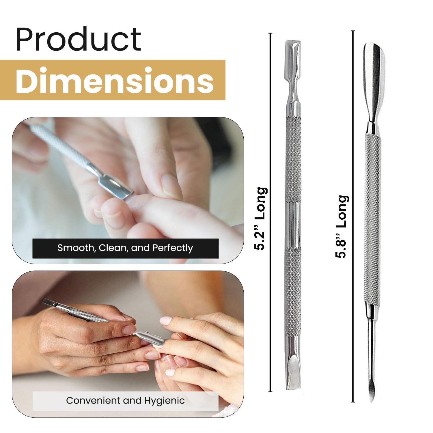 Krisp Beauty spoon-shaped cuticle pusher reaches tight spaces effectively.