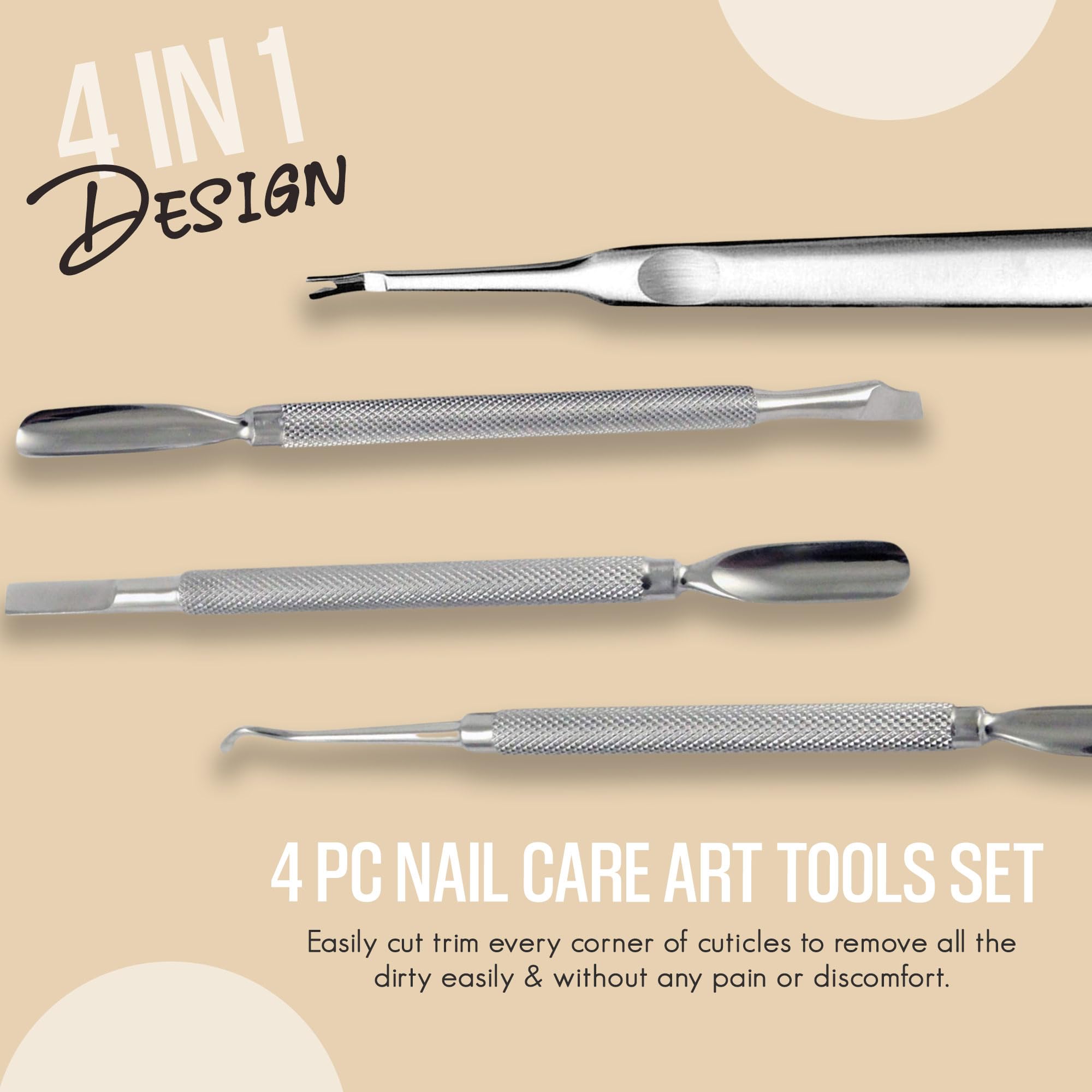 Krisp Beauty spoon-shaped cuticle pusher enabling easy reach around nails.