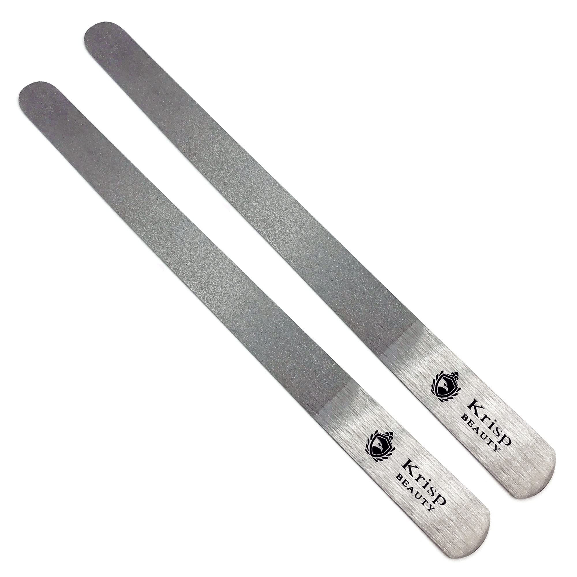 Krisp Beauty stainless steel diamond deb nail file with ergonomic handle for a comfortable grip.