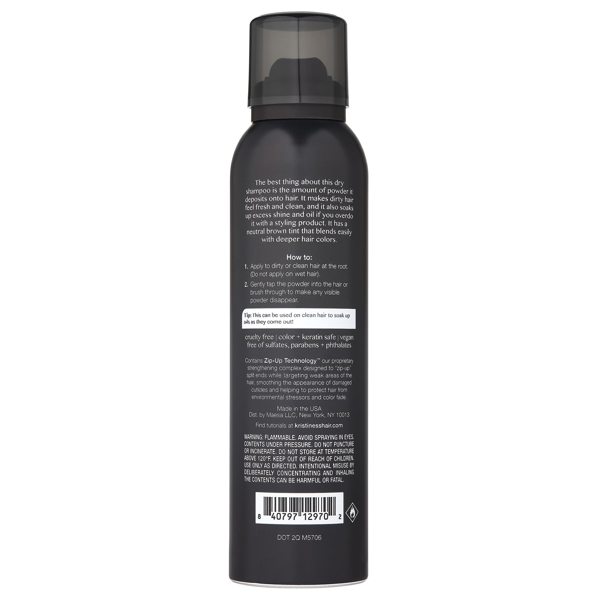 Kristin Ess Brunette Dry Shampoo being applied to refresh oil-prone roots