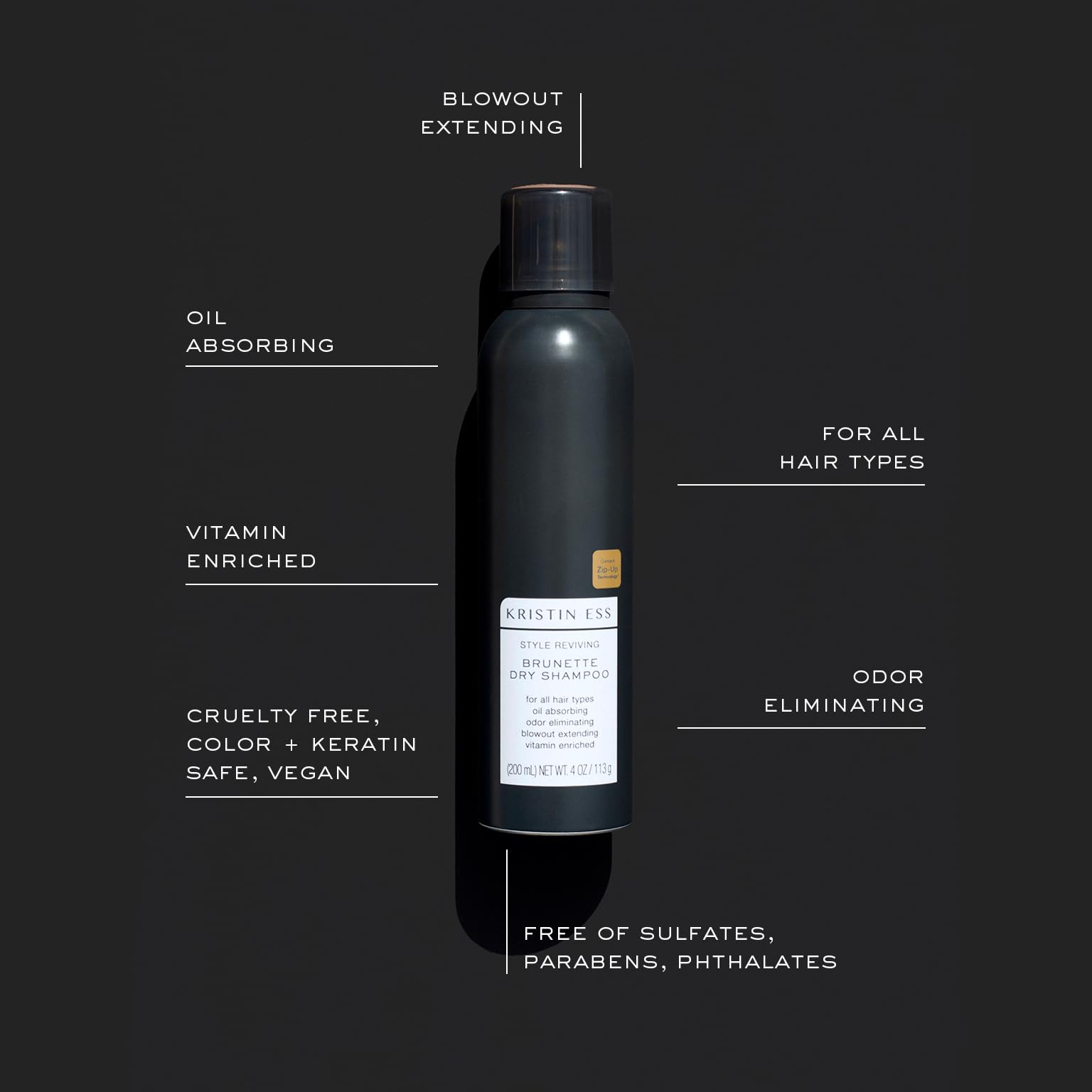 Kristin Ess Zip-Up Technology strengthens and seals split ends on bottle