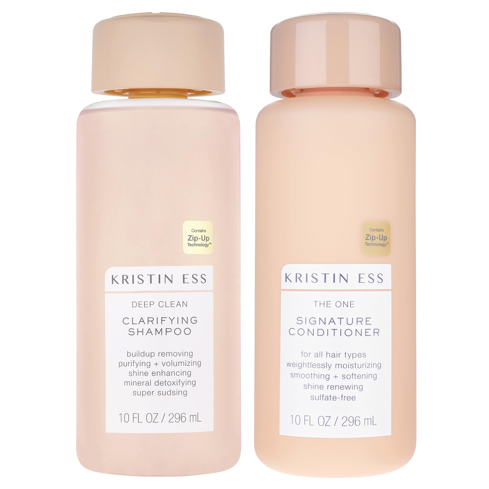 Kristin Ess Deep Clean Clarifying Shampoo and Conditioner bottles for removing buildup and refreshing hair