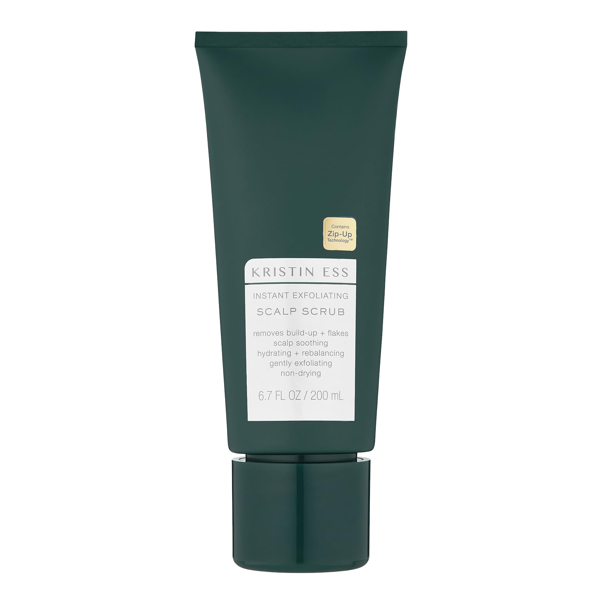 Kristin Ess exfoliante para cabello, botella visible, limpieza suave y detox del cuero cabelludo.