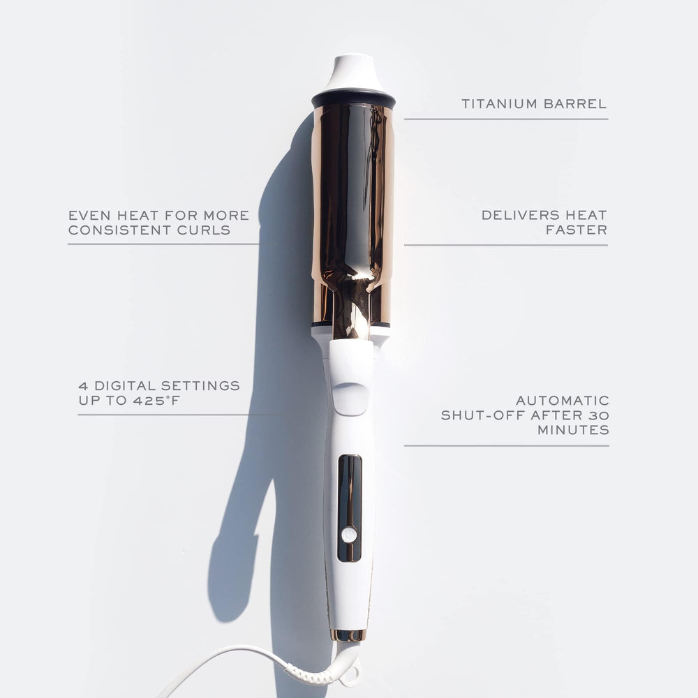 Kristin Ess Hair 2 Inch Titanium Curling Iron digital display enables precise temperature control.