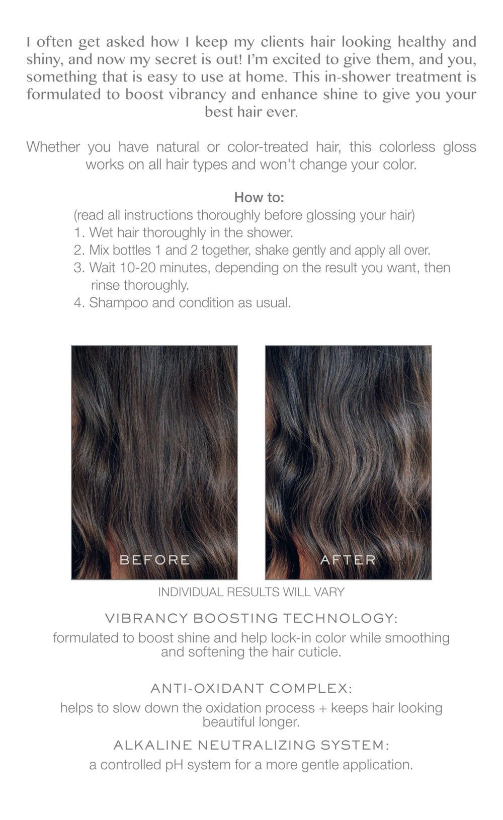 Kristin Ess Hair Crystal Quartz Clear Hair Gloss mixing scene shows instant vibrancy for any color