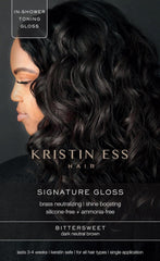 Kristin Ess Hair Gloss Bittersweet Dark Brunette bottle pour boosts shine and tones brassiness.