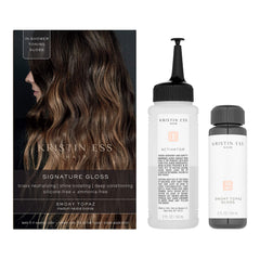 Kristin Ess Hair Gloss Smokey Topaz application swatch showing tone adjustment