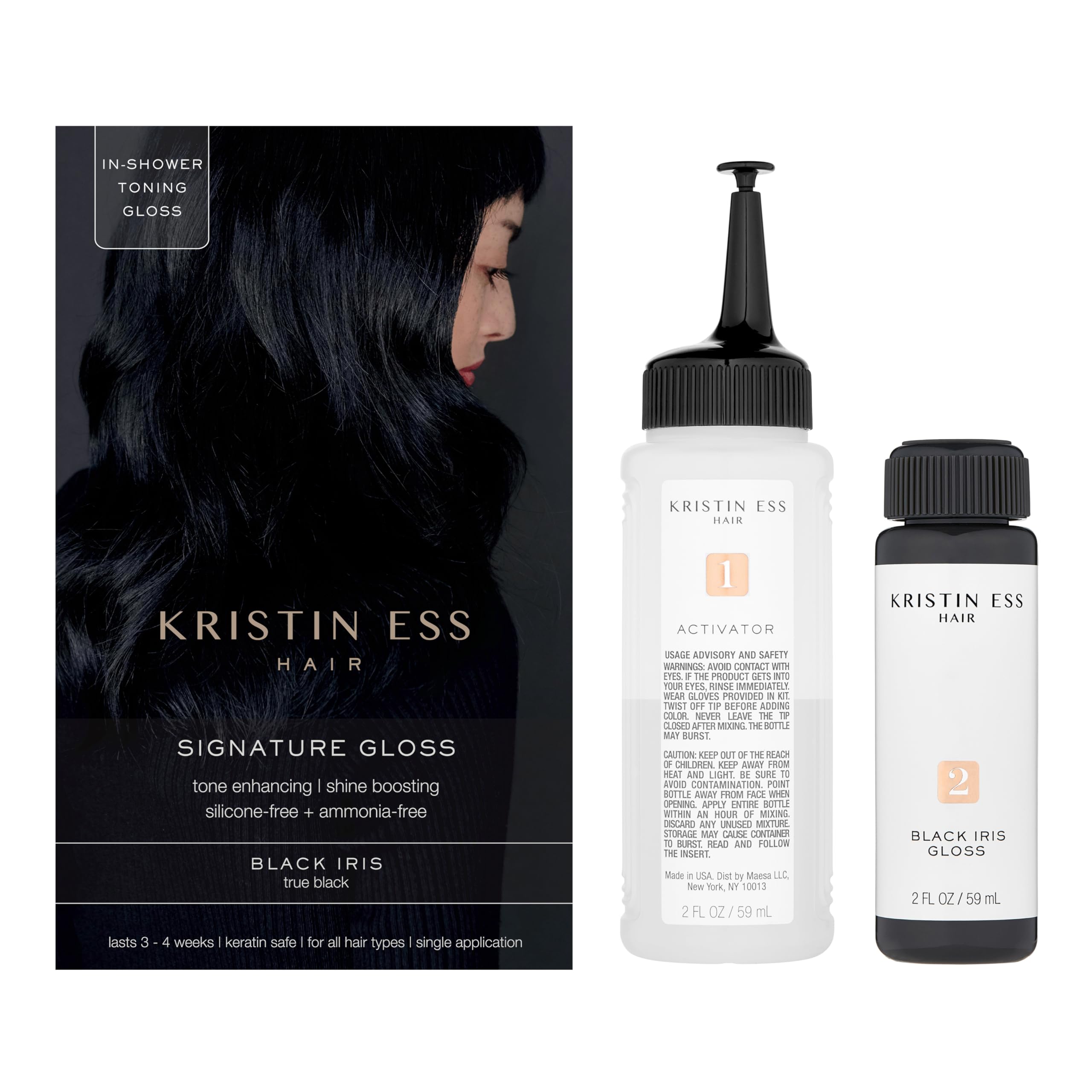 Kristin Ess Hair Gloss color swatches reveal vibrant lasting black shade