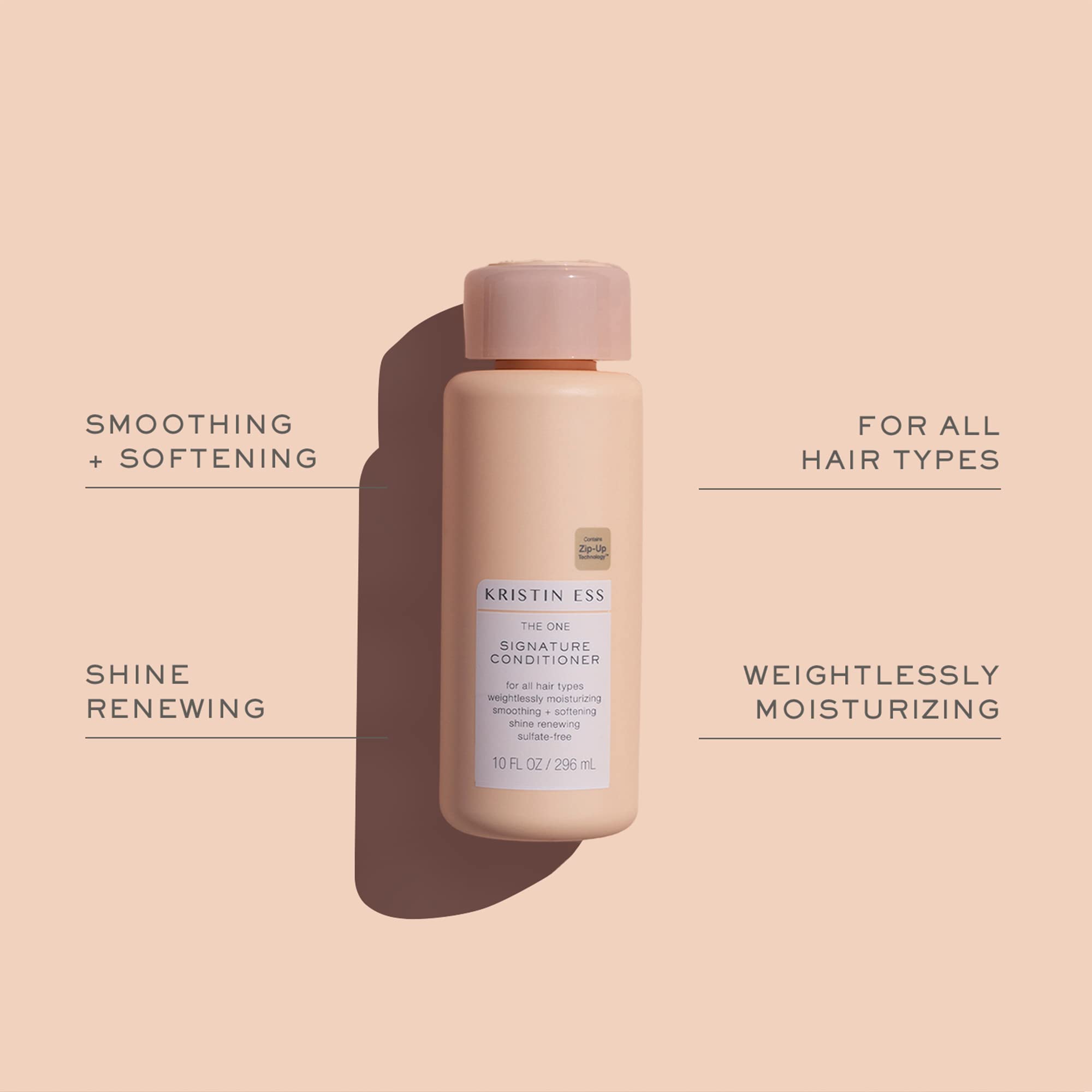 Kristin Ess Hair Signature Set flatlay with shampoo and conditioner bottles.