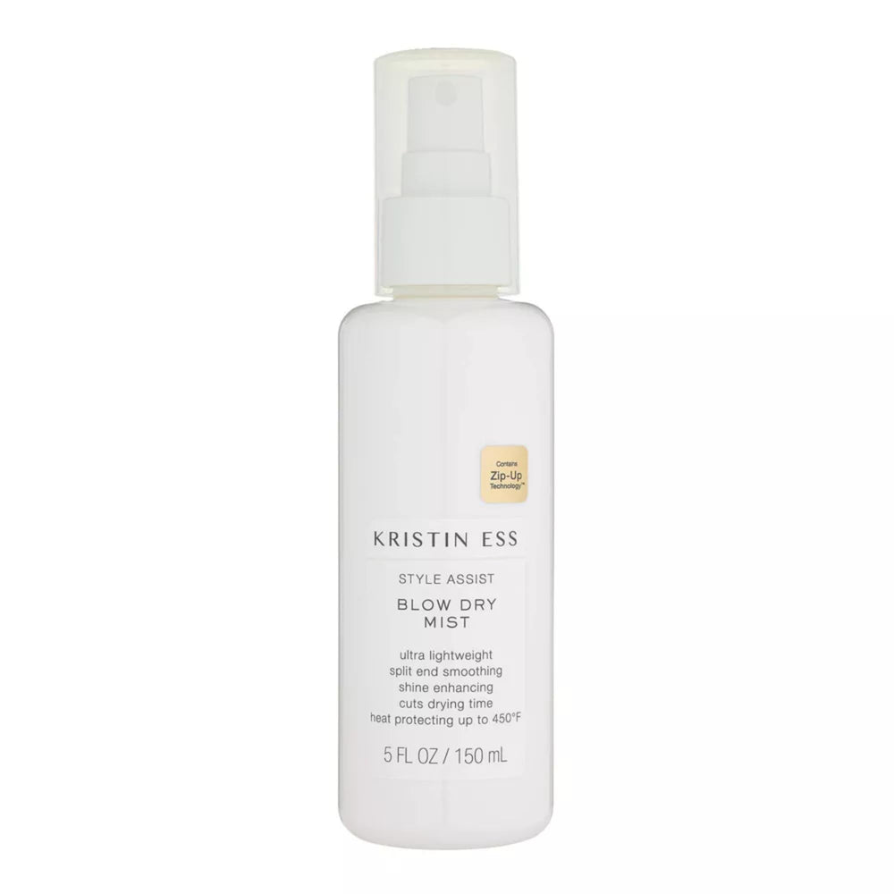 Kristin Ess: botella con protección de calor para cabello y brillo visible.