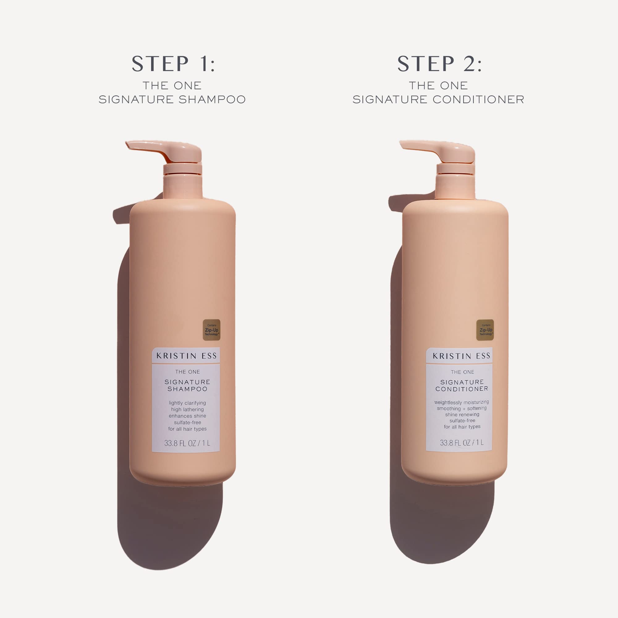Kristin Ess Signature Bundle packaging shown, suggesting vegan, cruelty-free, sulfate-free formula.