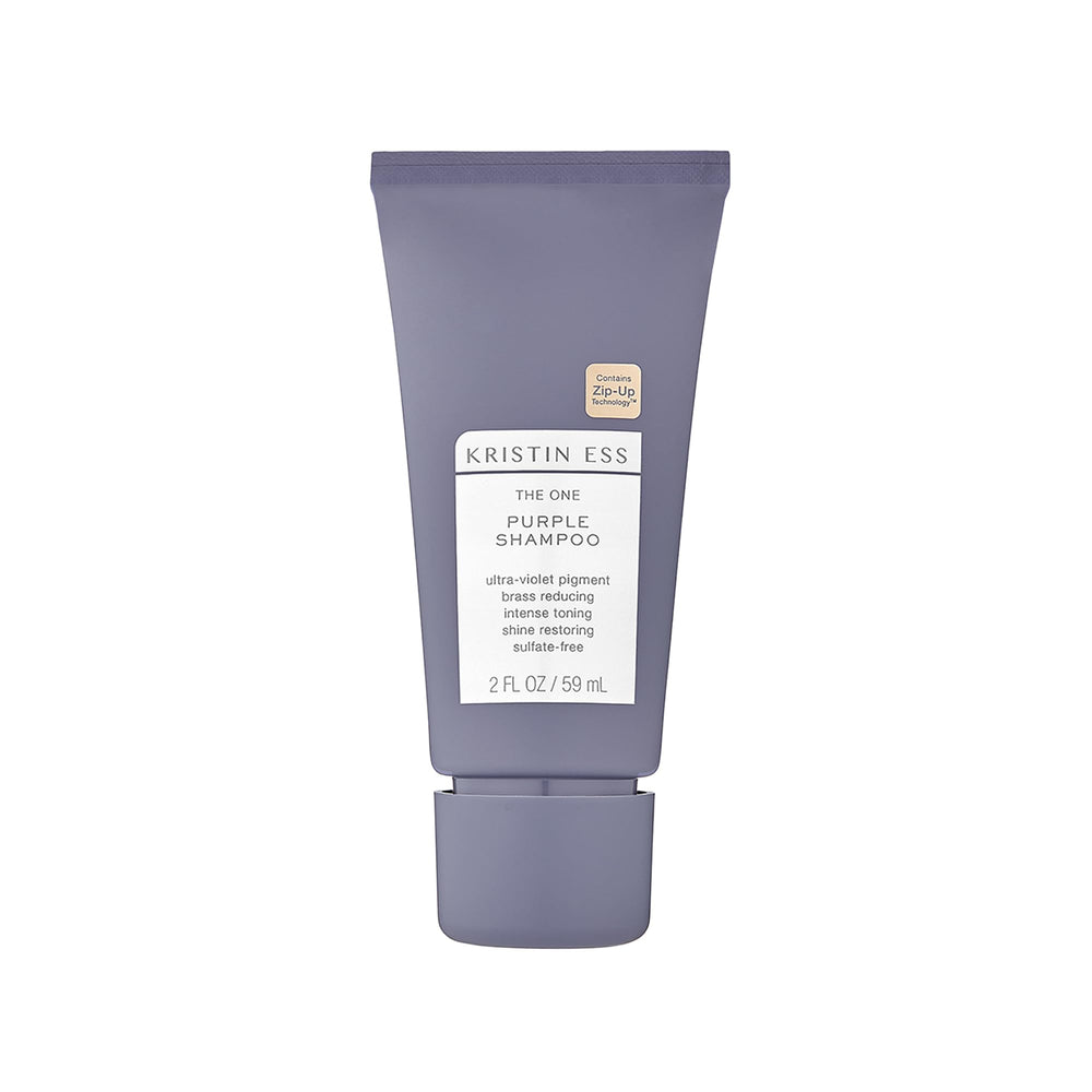 Kristin Ess The One Purple Shampoo mini botella: neutraliza tonos amarillos y bronceados.