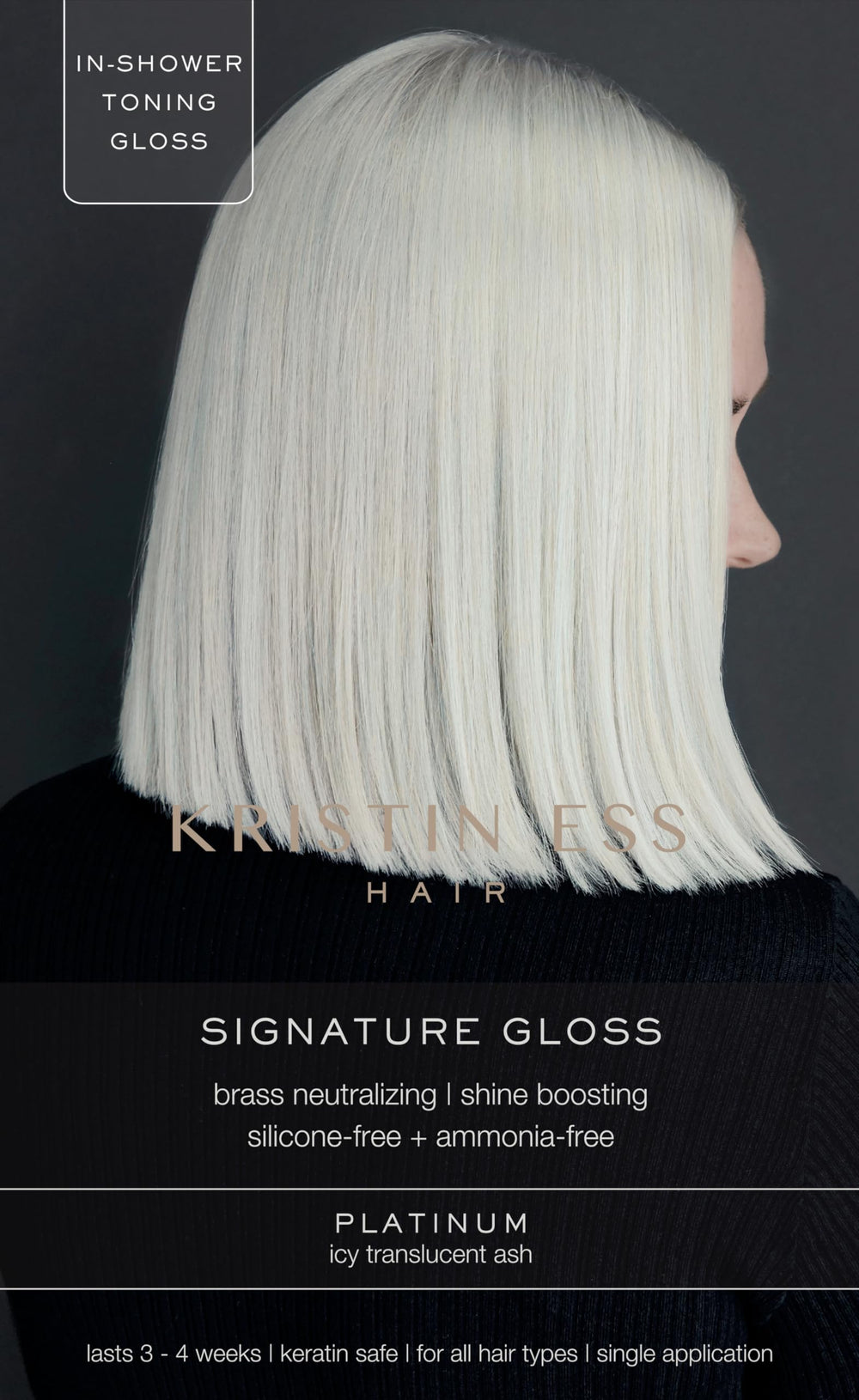 Kristin Ess The One Signature Hair Gloss Platinum bottle pour for icy blonde shine