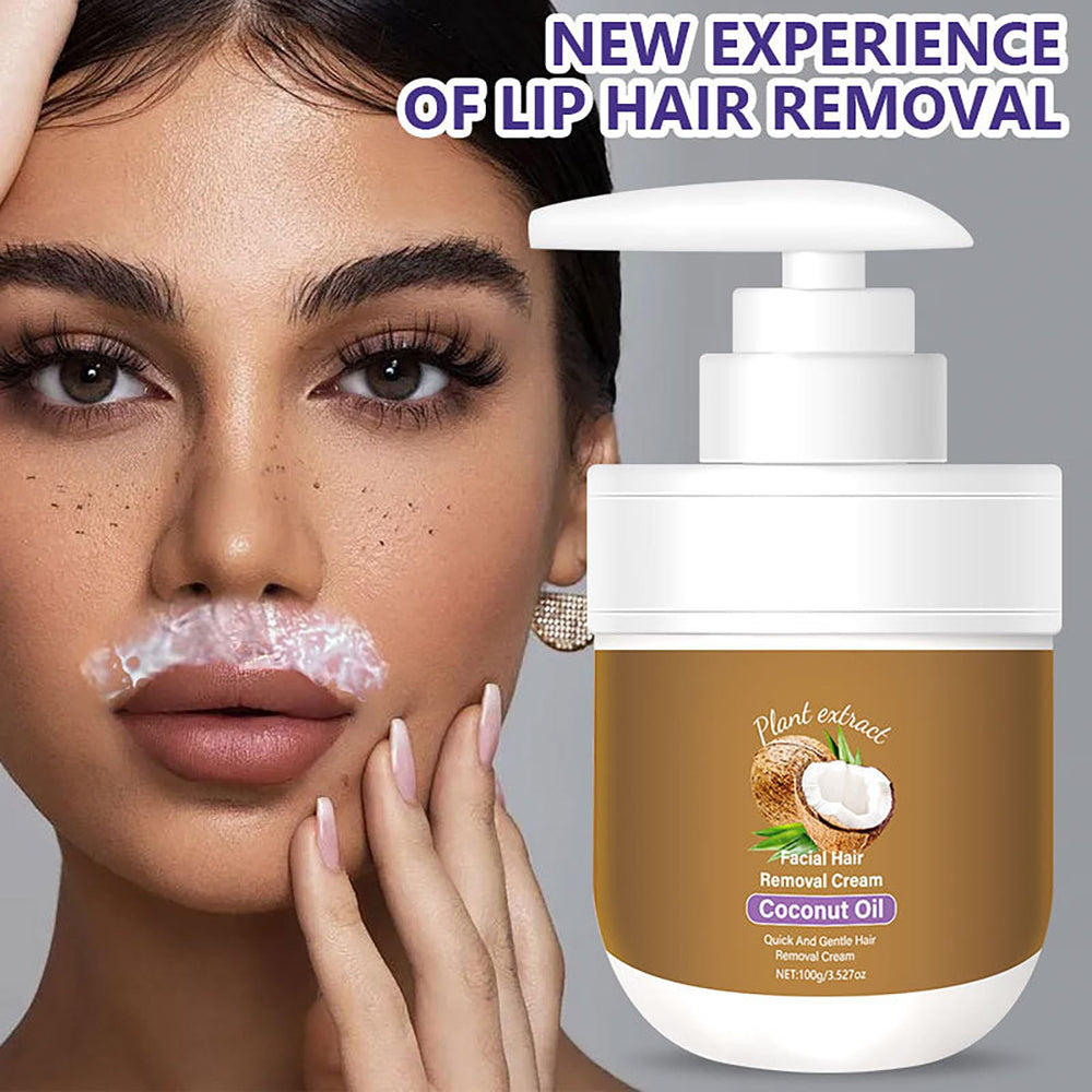 Krmspe coconut cream applied to upper lip for smooth, discreet results.