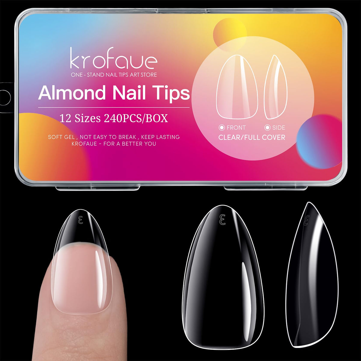 Krofaue almond nails tips 240pcs pack demonstrates easy at home manicure application