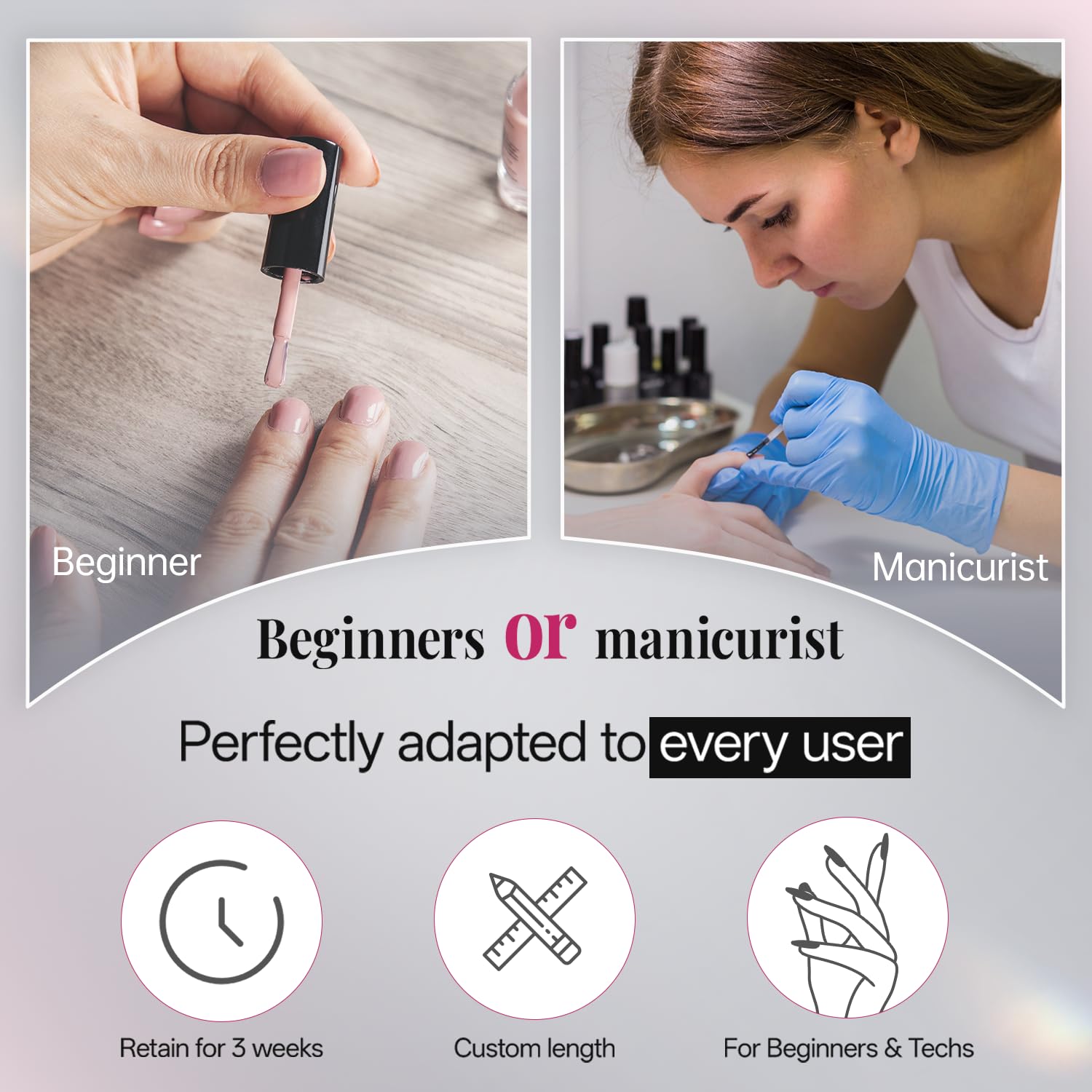 krofaue aplicación fácil de uñas, lijado suave y adherencia confiable.
