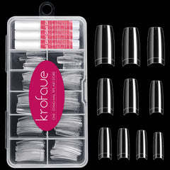 Krofaue clear nail tips 100pcs laid out for fast size matching and easy selection.