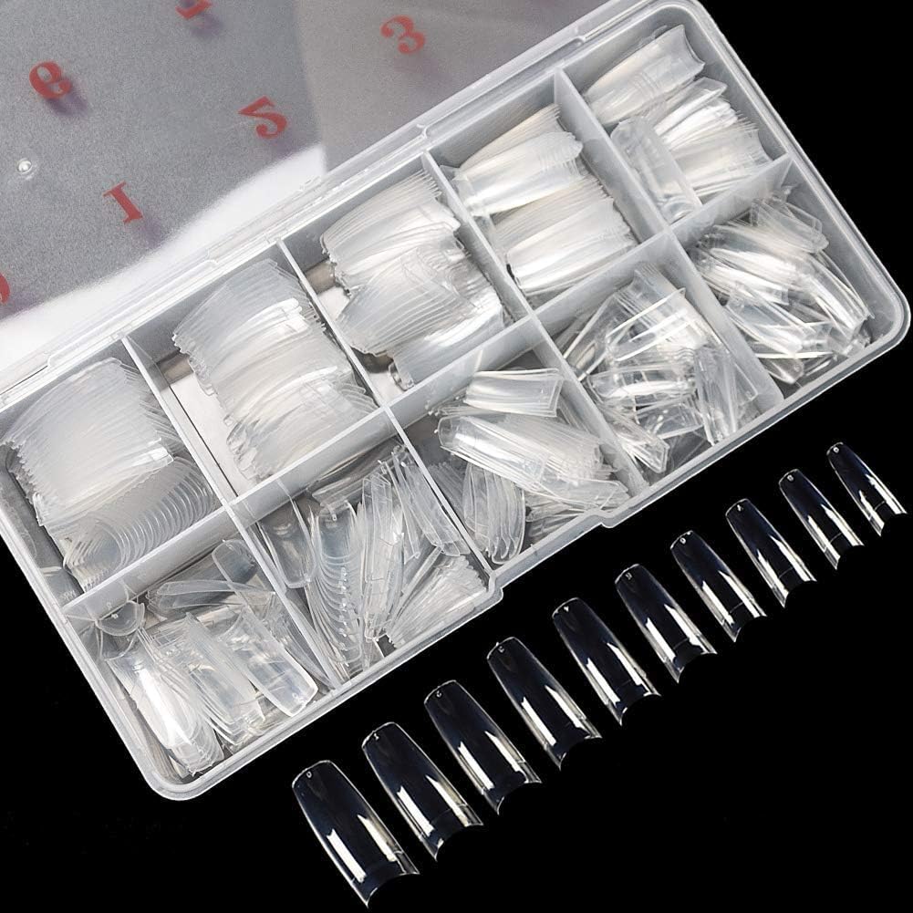 Krofaue clear half-cover nail tips in French style for elegant manicures.