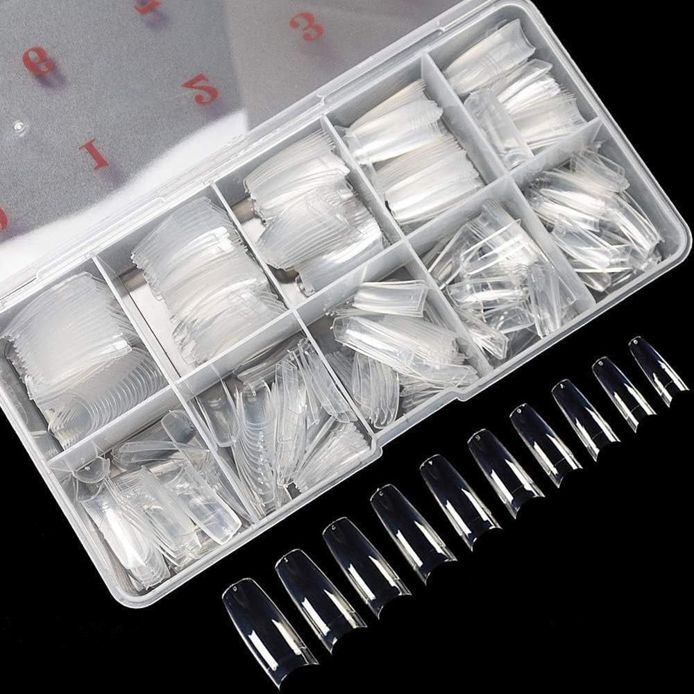 Krofaue clear half-cover nail tips in French style for elegant manicures.