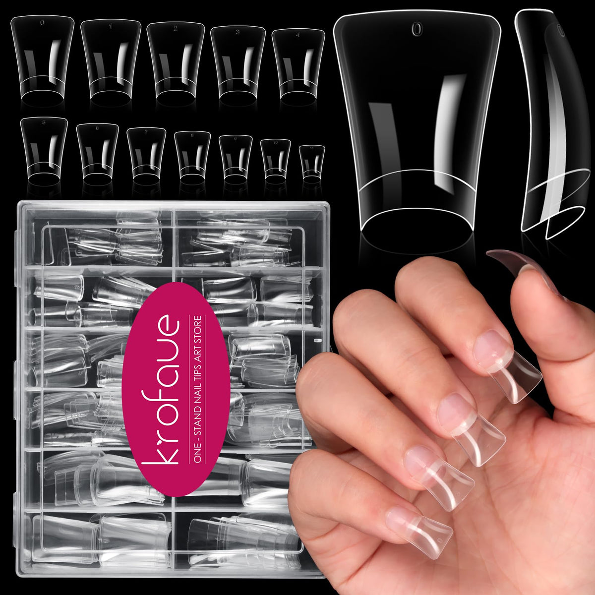 The krofaue duck nail tips box front display shows 240 pieces for versatile DIY manicures.