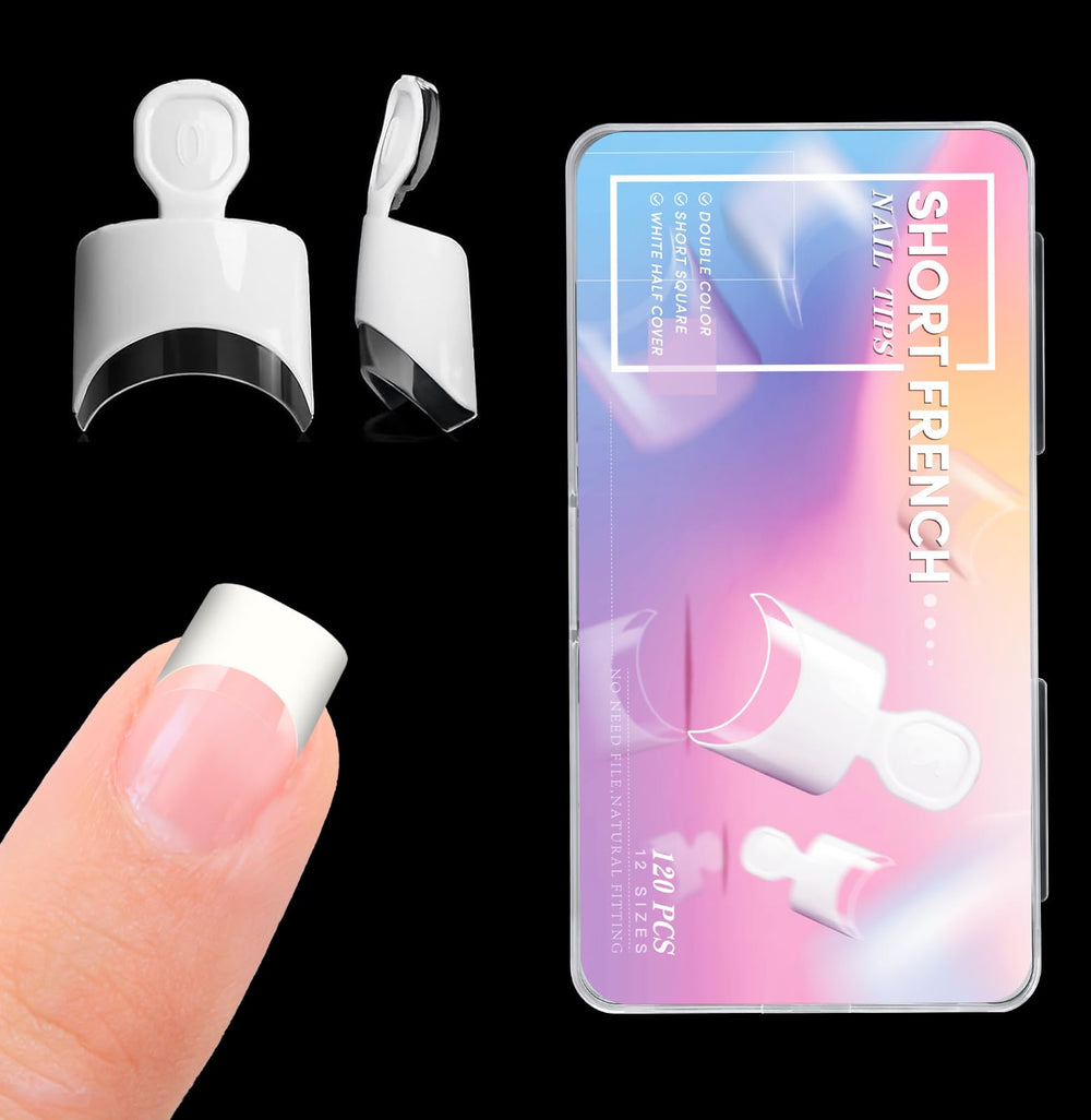 Krofaue French Nail Tips in a case, ideal for quick DIY manicures.