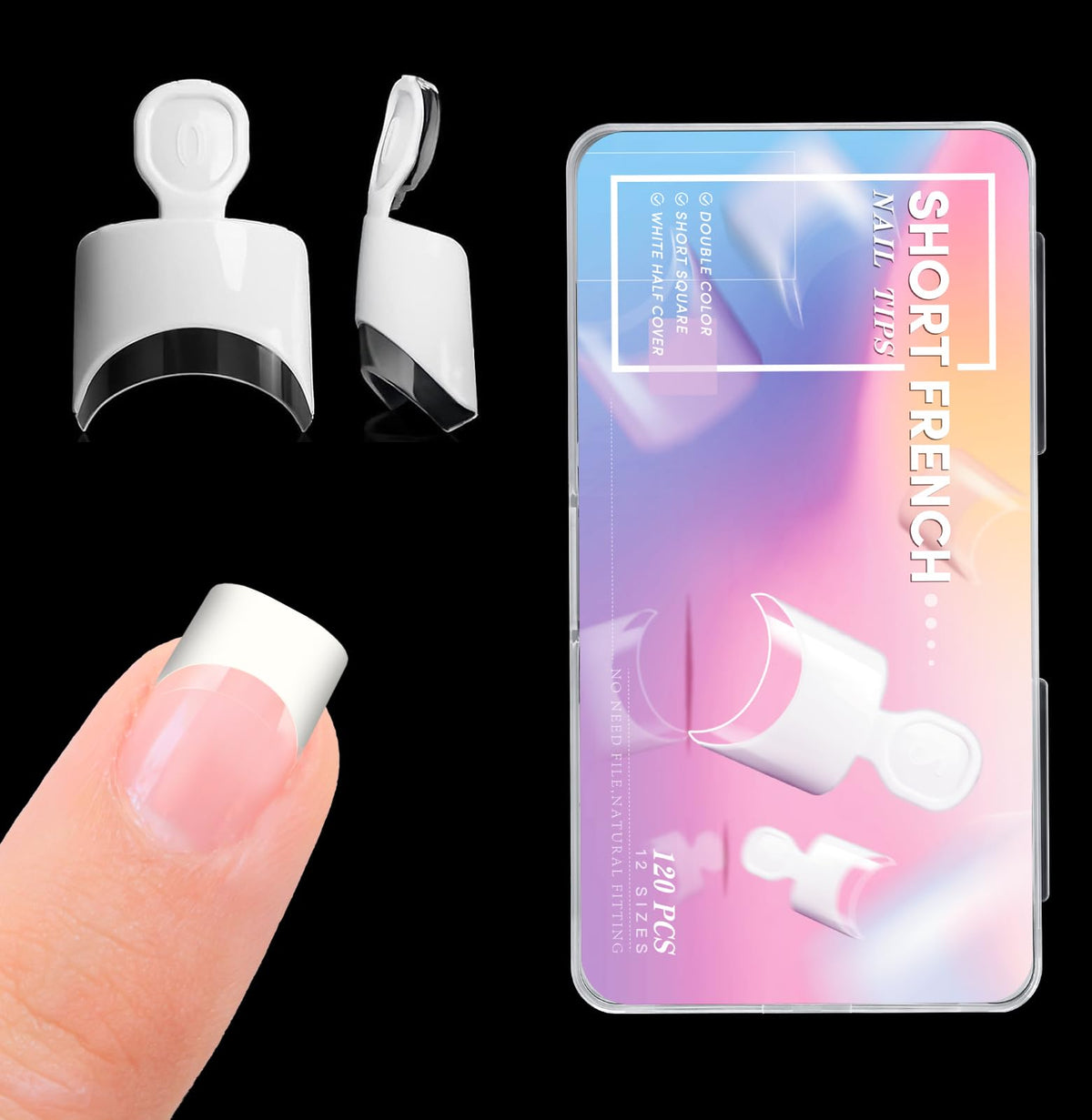 Krofaue French Nail Tips in a case, ideal for quick DIY manicures.