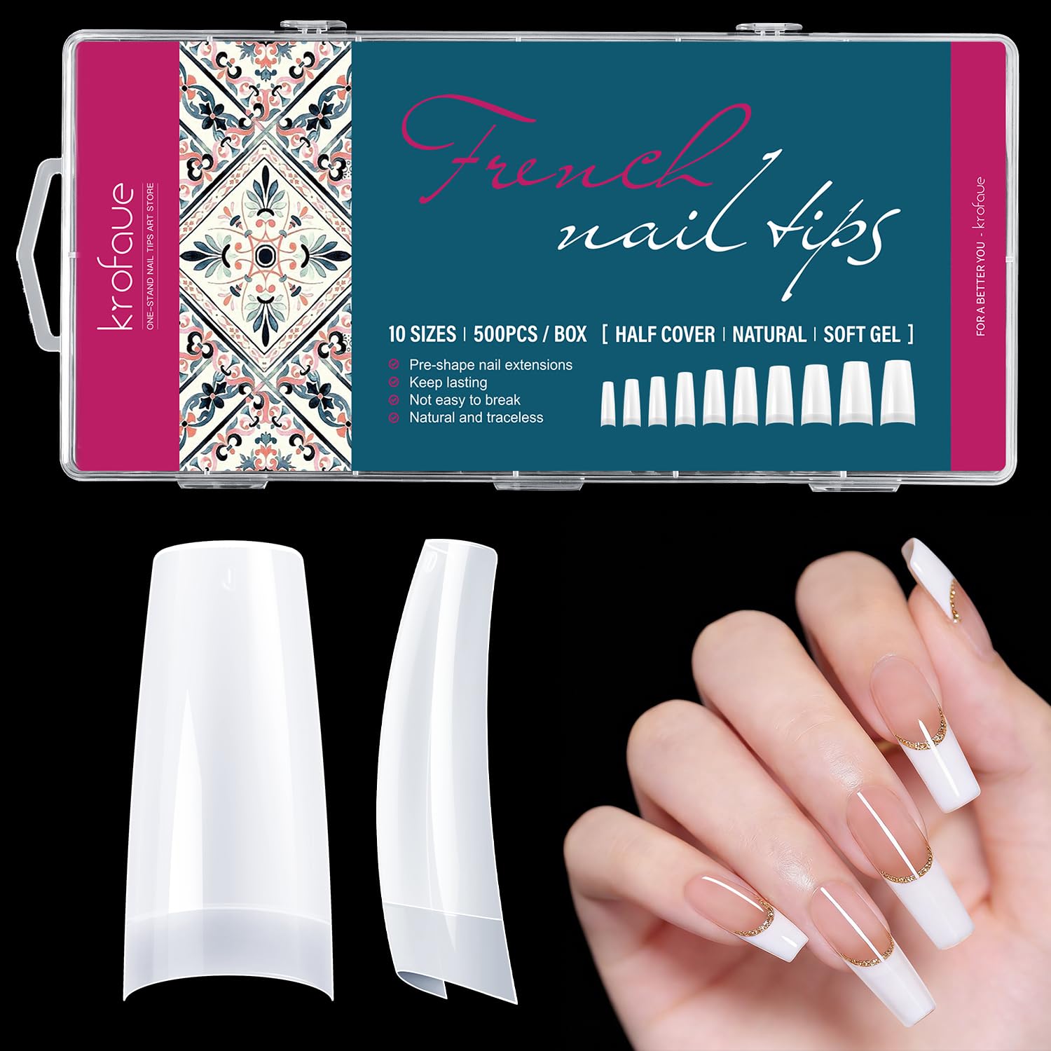 krofaue French-style nail tips 500pcs for flawless DIY manicure