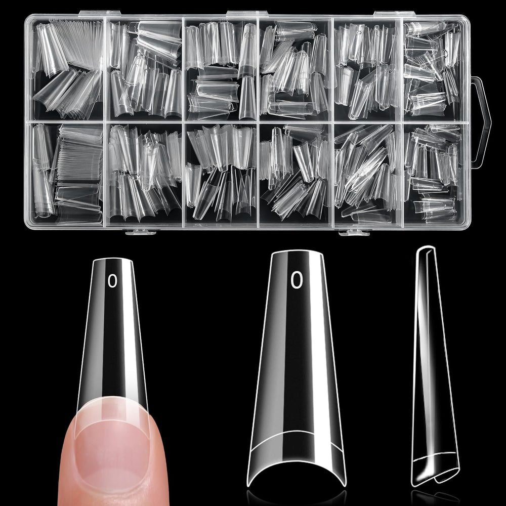 Krofaue half cover coffin nail tips box for precise sizing and quick nail art