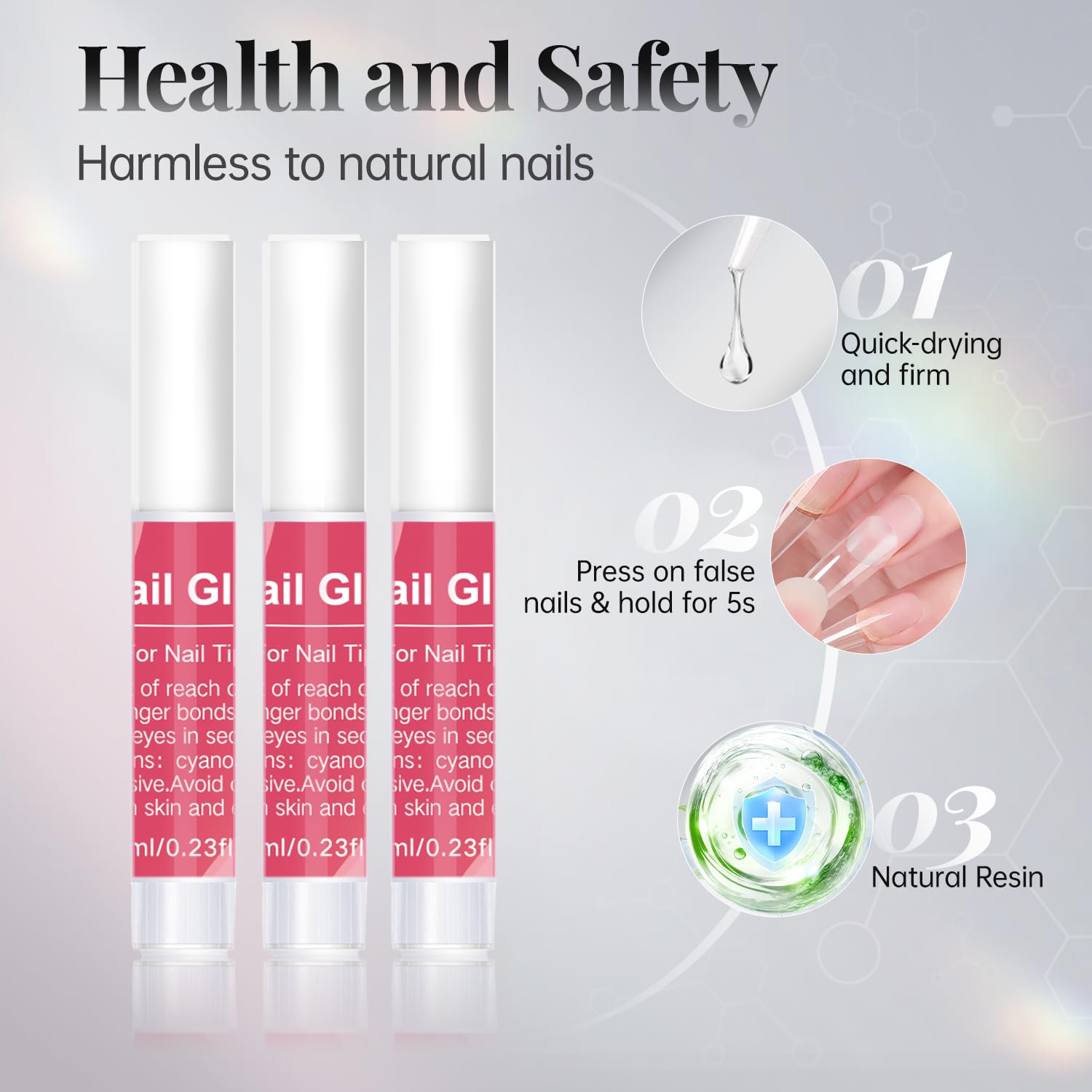Krofaue half-cover coffin nails show elegant shape for natural-looking extensions.