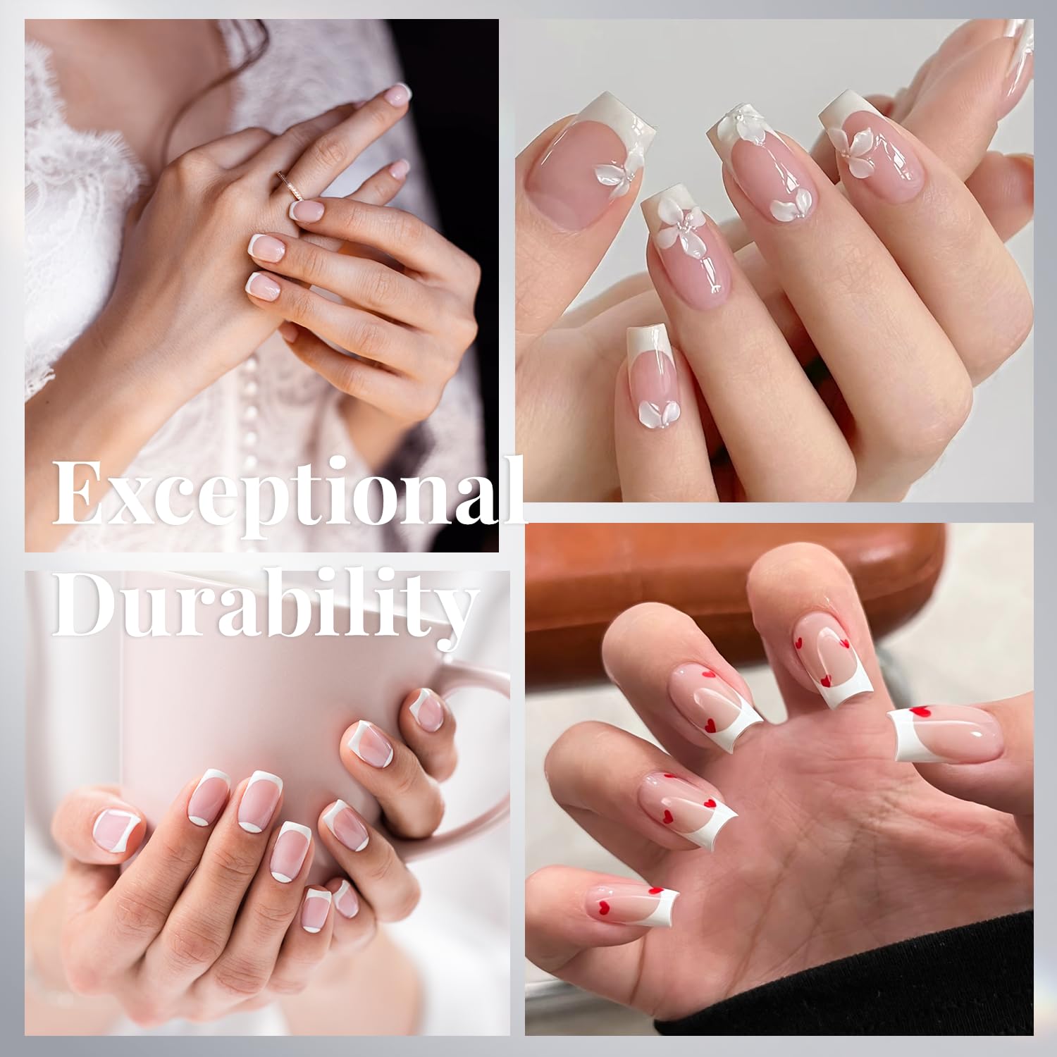 Krofaue half-wrap edge nails showing natural fit and secure adhesion.