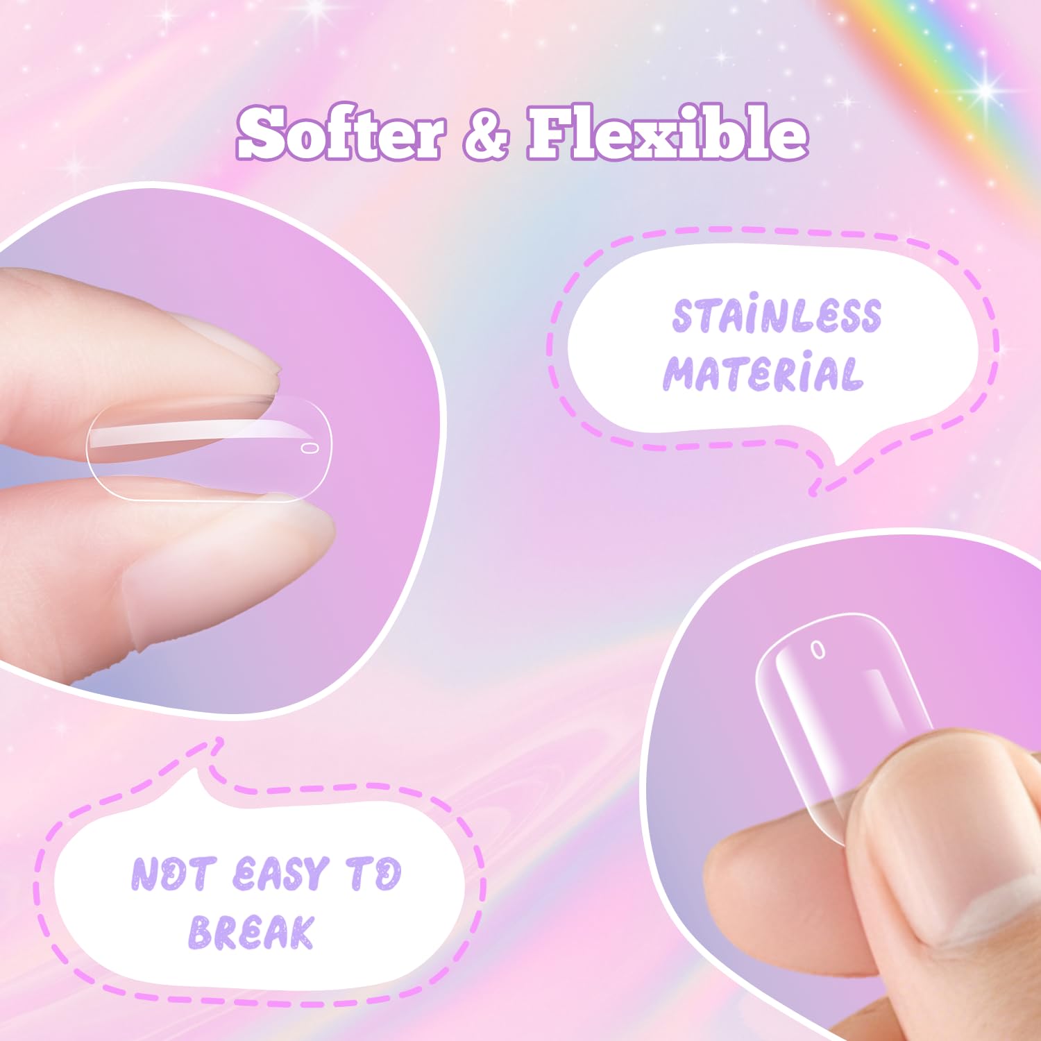Krofaue clear nail tips close-up ready for playful designs.