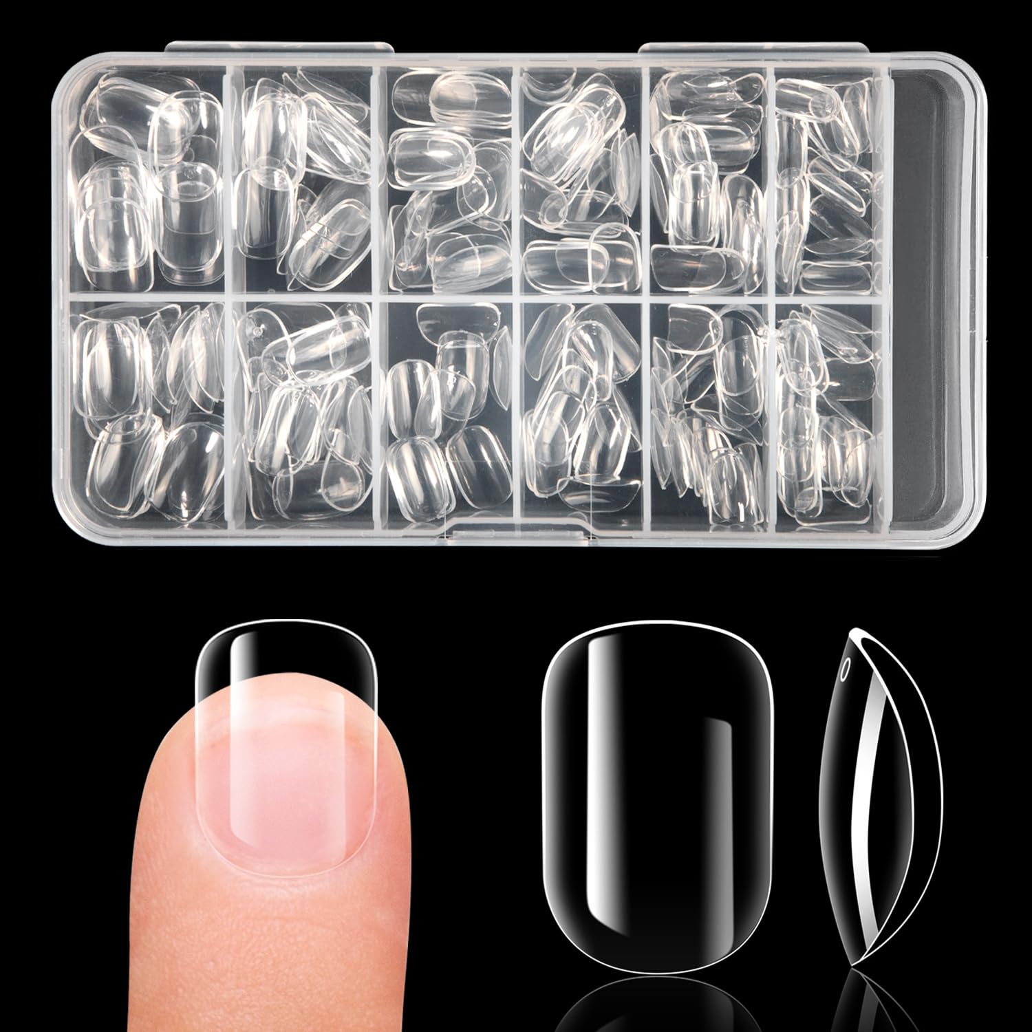 Krofaue Kids Fake Nails pack of oval clear tips for gentle, durable manicures.